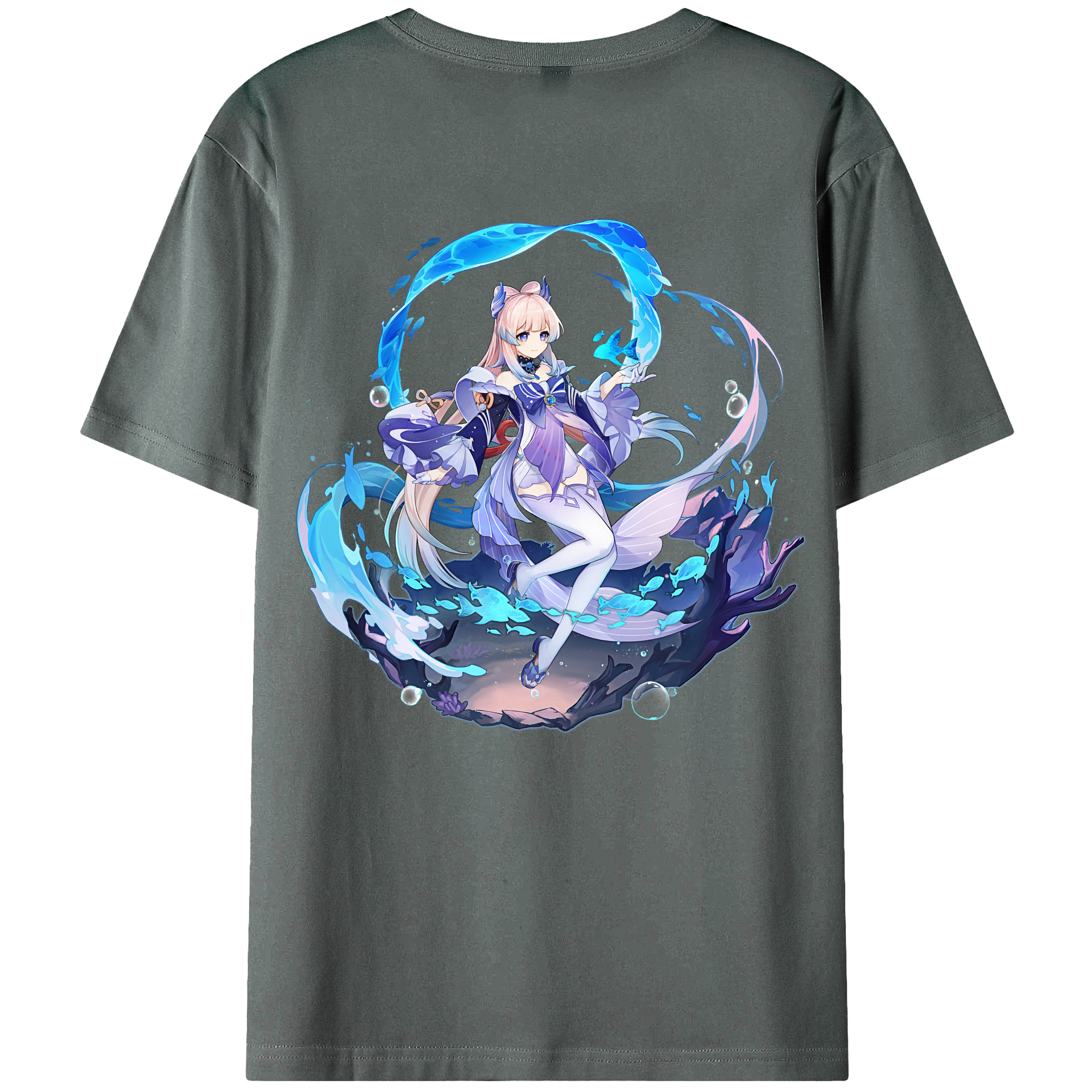 げんし神 珊瑚宮心海 サンゴノミヤ・ココミ genshin Sangonomiya Kokomi 綿100％ メンズ半袖Tシャツ（バックプリント） 通気性